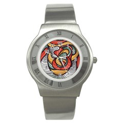 Beautiful Pattern Background Wave Chevron Waves Line Rainbow Art Stainless Steel Watch by Mariart