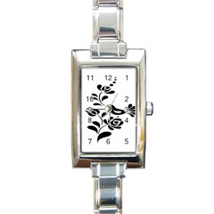 Birds Flower Rose Black Animals Rectangle Italian Charm Watch