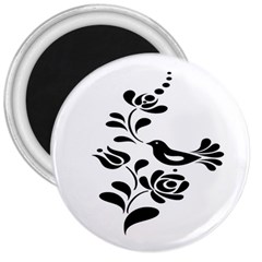 Birds Flower Rose Black Animals 3  Magnets by Mariart