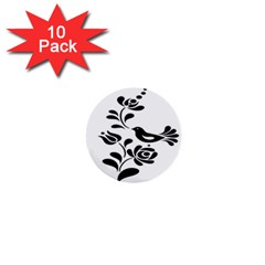 Birds Flower Rose Black Animals 1  Mini Buttons (10 Pack)  by Mariart