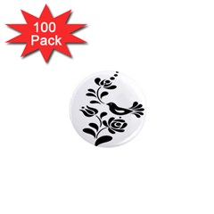 Birds Flower Rose Black Animals 1  Mini Magnets (100 Pack) 