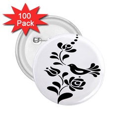 Birds Flower Rose Black Animals 2 25  Buttons (100 Pack)  by Mariart