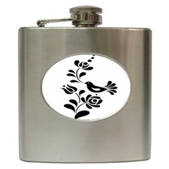 Birds Flower Rose Black Animals Hip Flask (6 Oz)