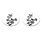 Birds Flower Rose Black Animals Cufflinks (Oval) Front(Pair)