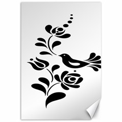 Birds Flower Rose Black Animals Canvas 12  X 18   by Mariart