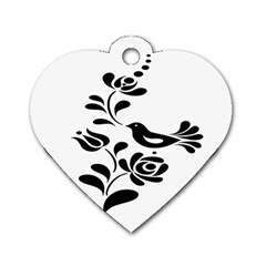 Birds Flower Rose Black Animals Dog Tag Heart (one Side) by Mariart