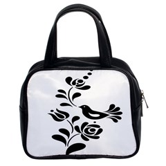 Birds Flower Rose Black Animals Classic Handbags (2 Sides) by Mariart