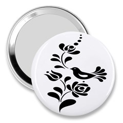 Birds Flower Rose Black Animals 3  Handbag Mirrors