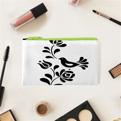 Birds Flower Rose Black Animals Cosmetic Bag (xs) by Mariart