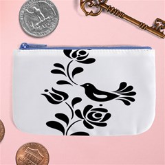 Birds Flower Rose Black Animals Large Coin Purse