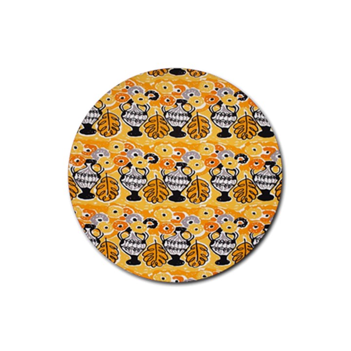 Amfora Leaf Yellow Flower Rubber Round Coaster (4 pack) 