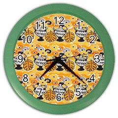 Amfora Leaf Yellow Flower Color Wall Clocks by Mariart