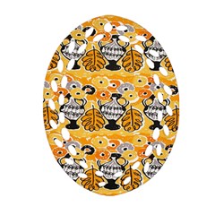 Amfora Leaf Yellow Flower Ornament (oval Filigree) by Mariart