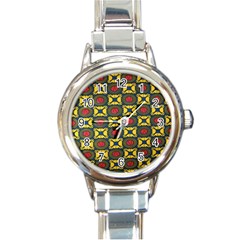 African Textiles Patterns Round Italian Charm Watch