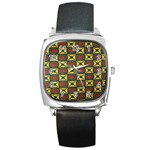 African Textiles Patterns Square Metal Watch Front