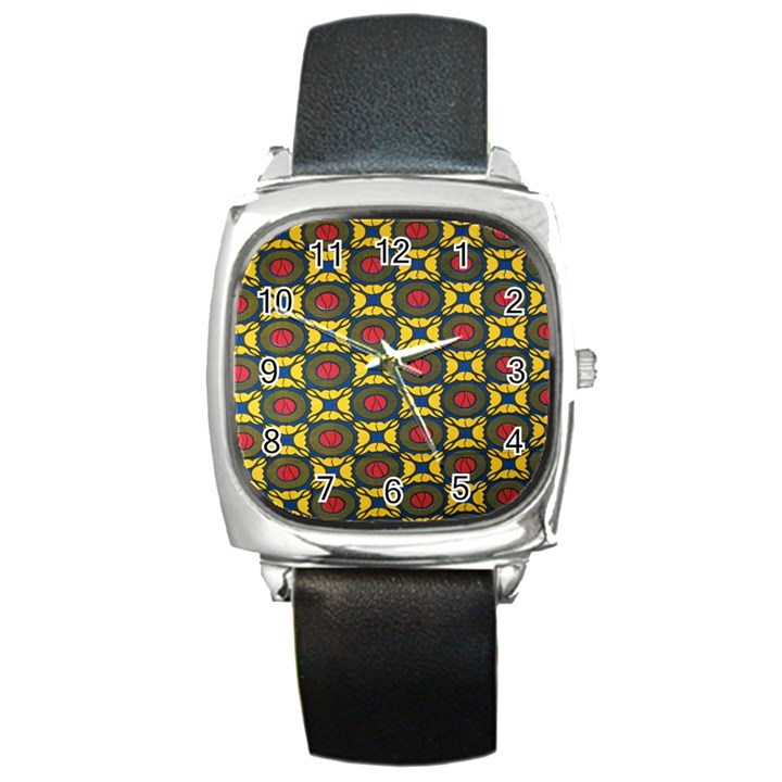 African Textiles Patterns Square Metal Watch