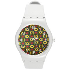 African Textiles Patterns Round Plastic Sport Watch (m)