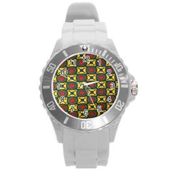 African Textiles Patterns Round Plastic Sport Watch (l) by Mariart