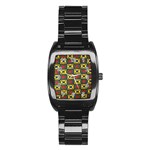 African Textiles Patterns Stainless Steel Barrel Watch Front