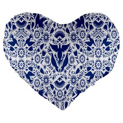 Birds Fish Flowers Floral Star Blue White Sexy Animals Beauty Large 19  Premium Heart Shape Cushions by Mariart