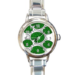 Bottna Fabric Leaf Green Round Italian Charm Watch by Mariart