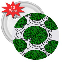 Bottna Fabric Leaf Green 3  Buttons (10 Pack)  by Mariart