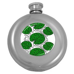 Bottna Fabric Leaf Green Round Hip Flask (5 Oz) by Mariart