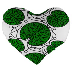 Bottna Fabric Leaf Green Large 19  Premium Flano Heart Shape Cushions by Mariart