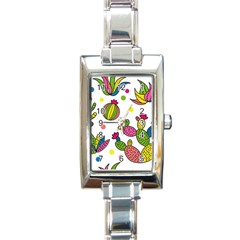 Cactus Seamless Pattern Background Polka Wave Rainbow Rectangle Italian Charm Watch