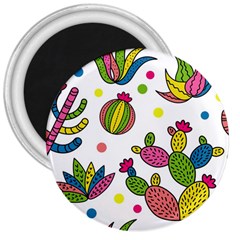 Cactus Seamless Pattern Background Polka Wave Rainbow 3  Magnets