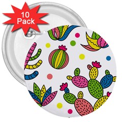 Cactus Seamless Pattern Background Polka Wave Rainbow 3  Buttons (10 Pack)  by Mariart