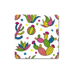 Cactus Seamless Pattern Background Polka Wave Rainbow Square Magnet by Mariart