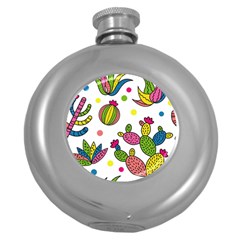 Cactus Seamless Pattern Background Polka Wave Rainbow Round Hip Flask (5 Oz) by Mariart