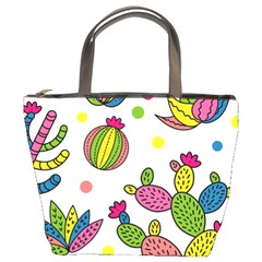 Cactus Seamless Pattern Background Polka Wave Rainbow Bucket Bags by Mariart