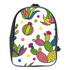 Cactus Seamless Pattern Background Polka Wave Rainbow School Bag (large) by Mariart