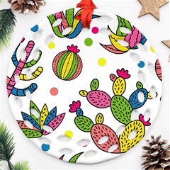 Cactus Seamless Pattern Background Polka Wave Rainbow Ornament (round Filigree) by Mariart