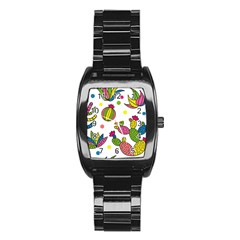 Cactus Seamless Pattern Background Polka Wave Rainbow Stainless Steel Barrel Watch by Mariart