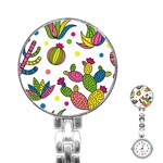 Cactus Seamless Pattern Background Polka Wave Rainbow Stainless Steel Nurses Watch Front