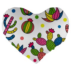 Cactus Seamless Pattern Background Polka Wave Rainbow Large 19  Premium Flano Heart Shape Cushions