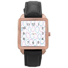 Circles Featured Pink Blue Rose Gold Leather Watch 