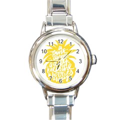 Cute Pineapple Yellow Fruite Round Italian Charm Watch