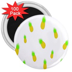 Cute Pineapple Fruite Yellow Green 3  Magnets (100 Pack)