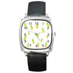 Cute Pineapple Fruite Yellow Green Square Metal Watch