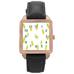 Cute Pineapple Fruite Yellow Green Rose Gold Leather Watch 