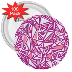 Conversational Triangles Pink White 3  Buttons (100 Pack)  by Mariart