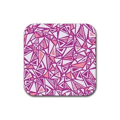 Conversational Triangles Pink White Rubber Coaster (square) 