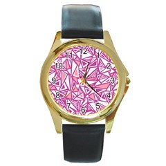 Conversational Triangles Pink White Round Gold Metal Watch by Mariart