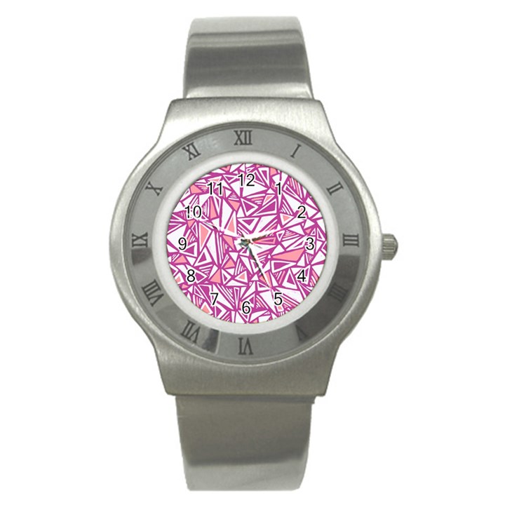 Conversational Triangles Pink White Stainless Steel Watch