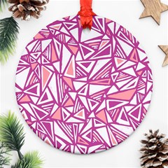 Conversational Triangles Pink White Round Ornament (two Sides) by Mariart