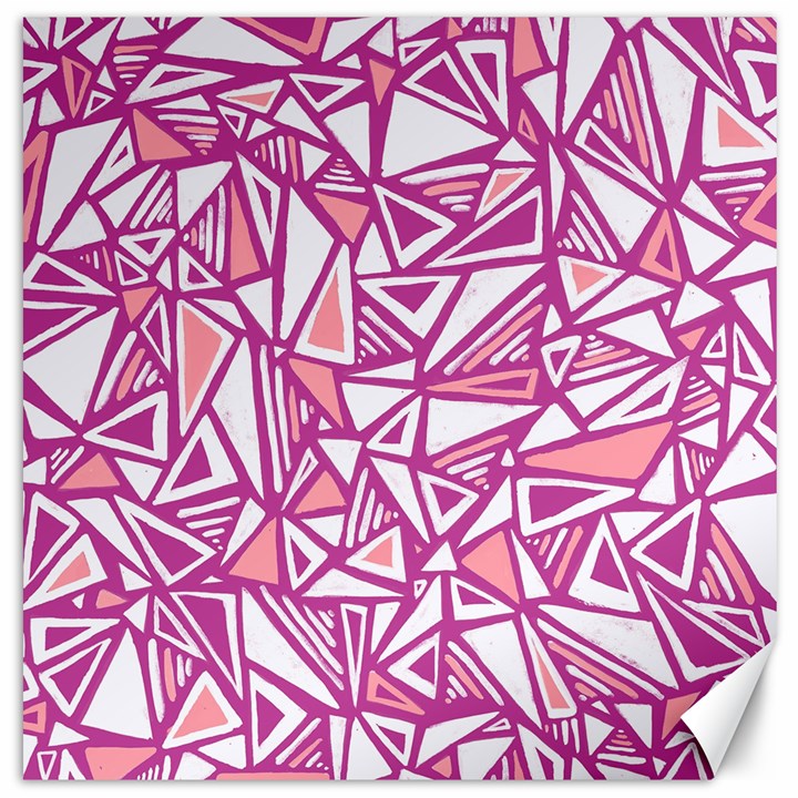 Conversational Triangles Pink White Canvas 12  x 12  